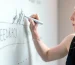 A women is writing on glass whiteboard