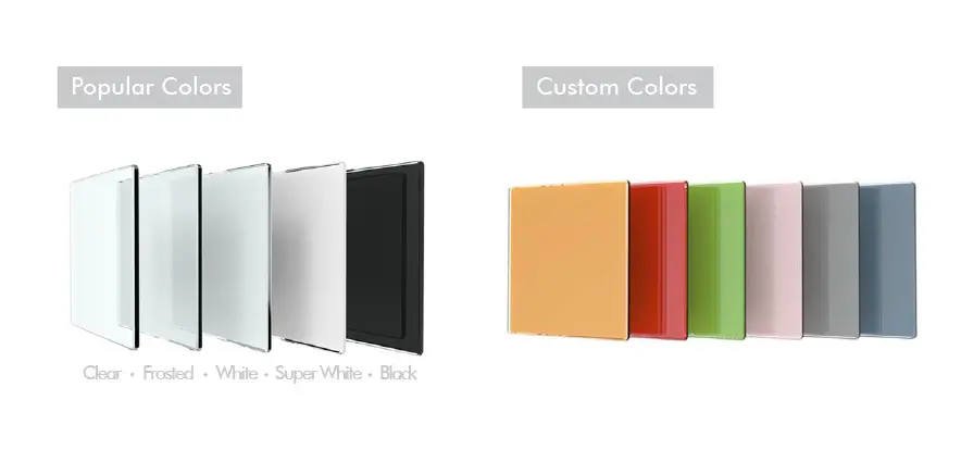 Glass whiteboard color options are available in both standard and custom choices. Explore the color selection chart for more details!